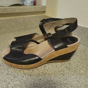Dansko Black Leather Wedge Ankle Strap Sandals Size 11-11.5